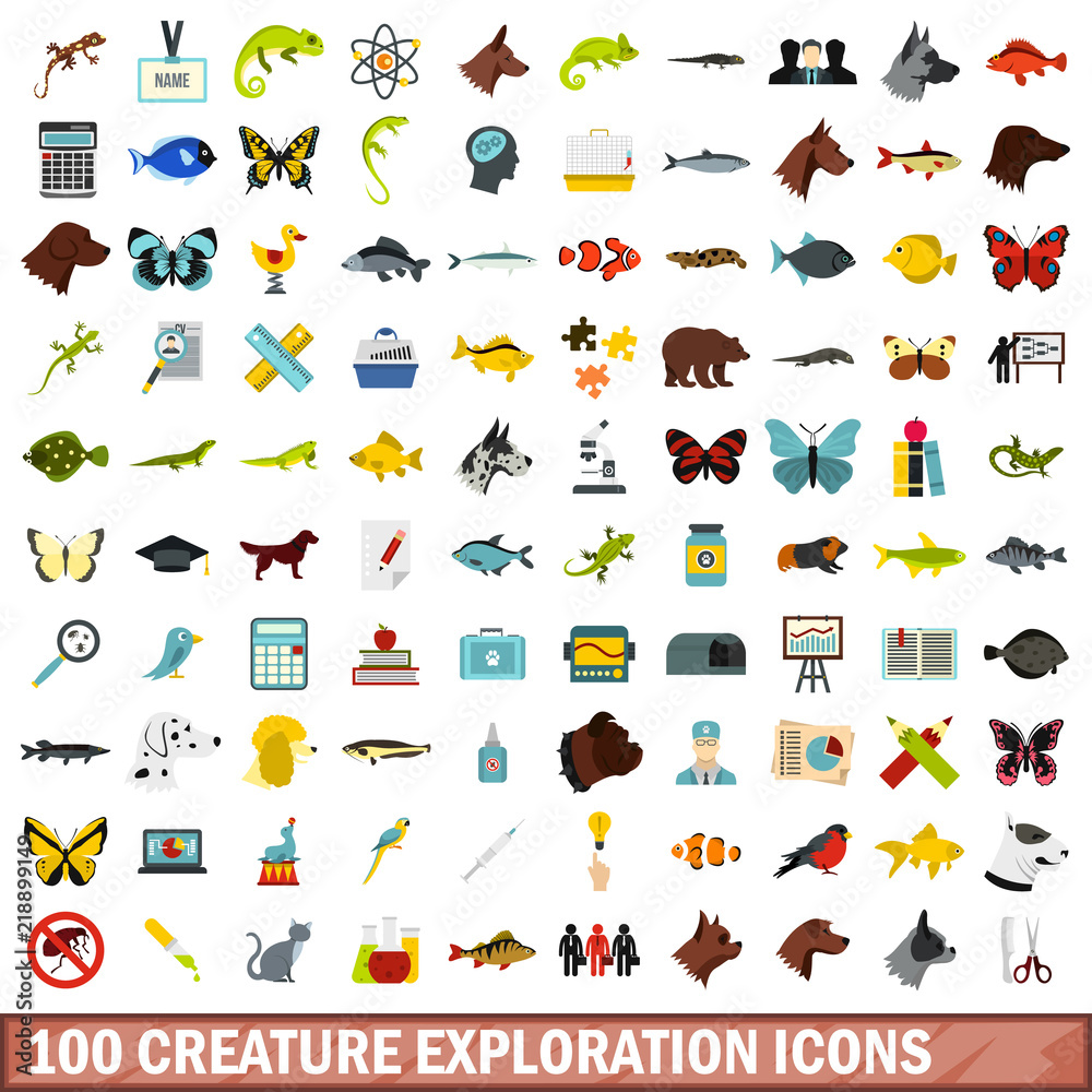 100 creature exploration icons set in flat style for any design vector illustration 100 creature exploration icons set in flat style for any design vector illustration