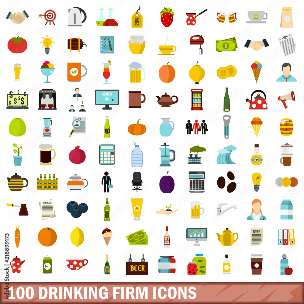 100 drinking firm icons set in flat style for any design vector illustration 100 drinking firm icons set in flat style for any design vector illustration
