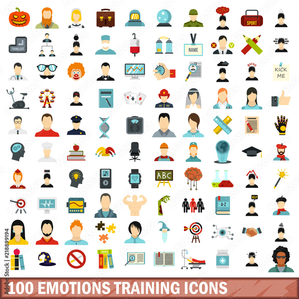 100 emotions training icons set in flat style for any design vector illustration 100 emotions training icons set in flat style for any design vector illustration