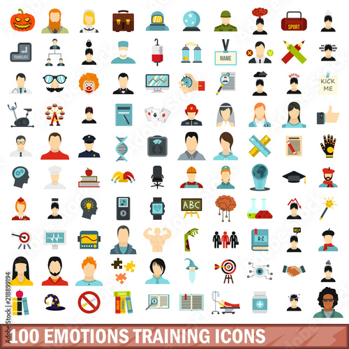100 emotions training icons set in flat style for any design vector illustration