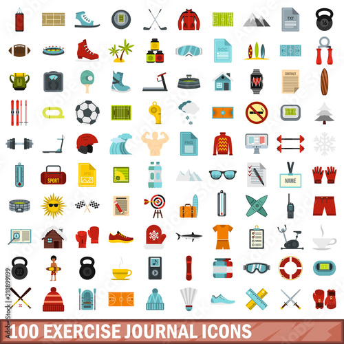 100 exercise journal icons set in flat style for any design vector illustration