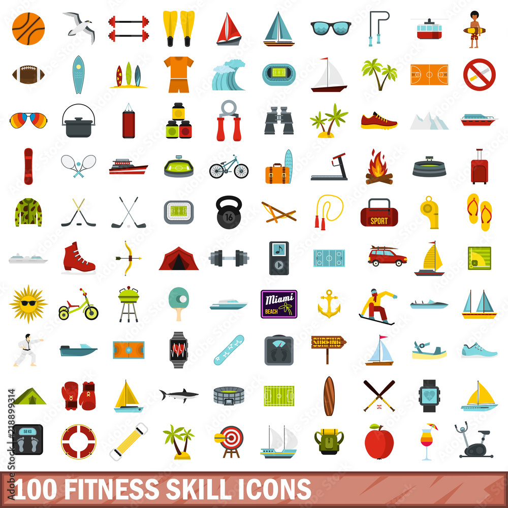 100 fitness skill icons set in flat style for any design vector illustration 100 fitness skill icons set in flat style for any design vector illustration