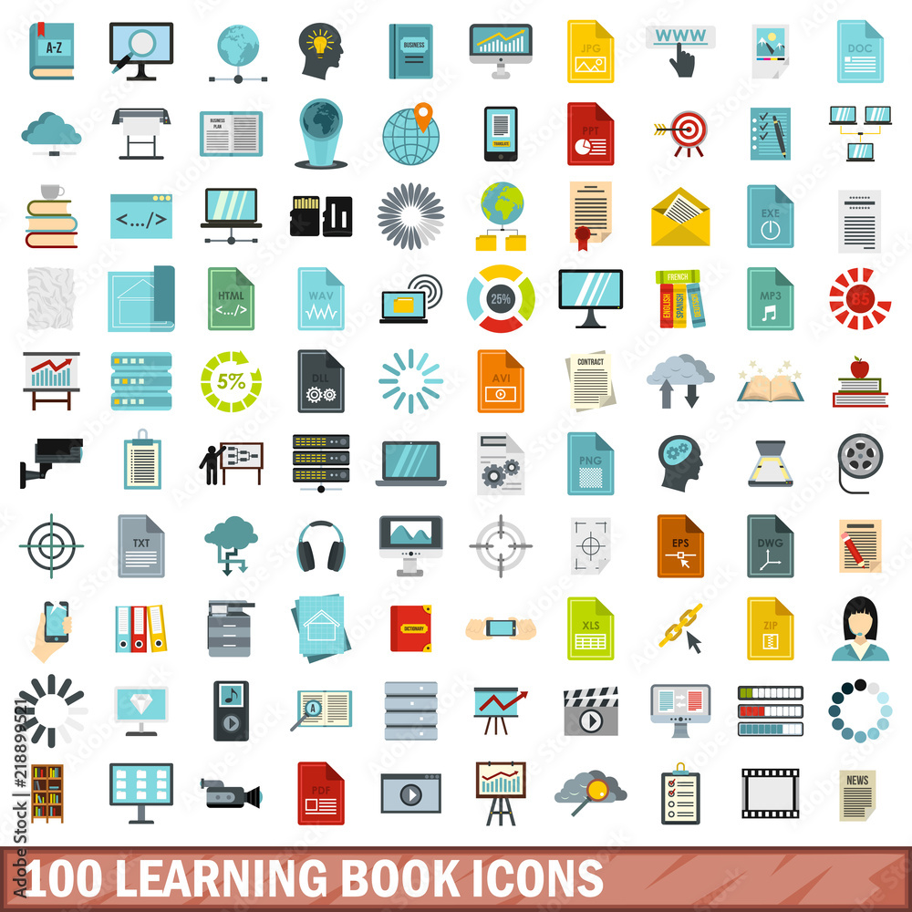 100 learning book icons set in flat style for any design vector illustration