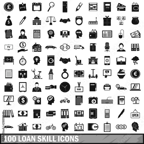 100 loan skill icons set in simple style for any design vector illustration