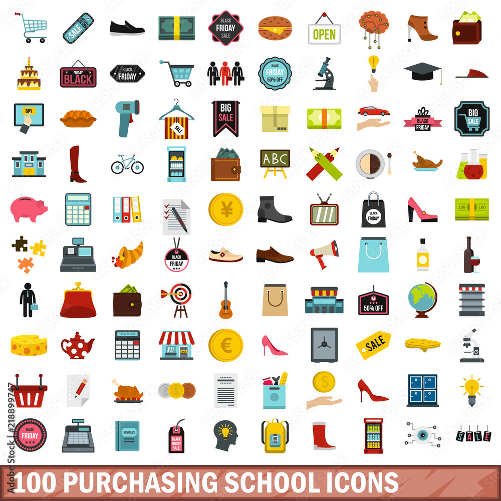 100 purchasing school icons set in flat style for any design vector illustration 100 purchasing school icons set in flat style for any design vector illustration
