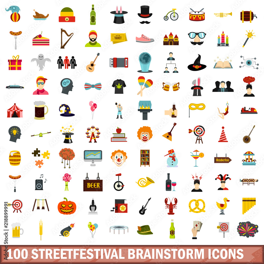 Fototapeta premium 100 streetfestival brainstorm icons set in flat style for any design vector illustration