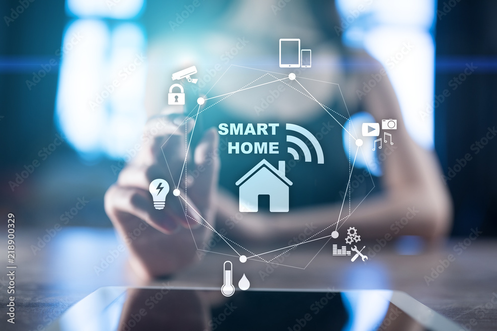 Smart home automation concept on virtual screen.