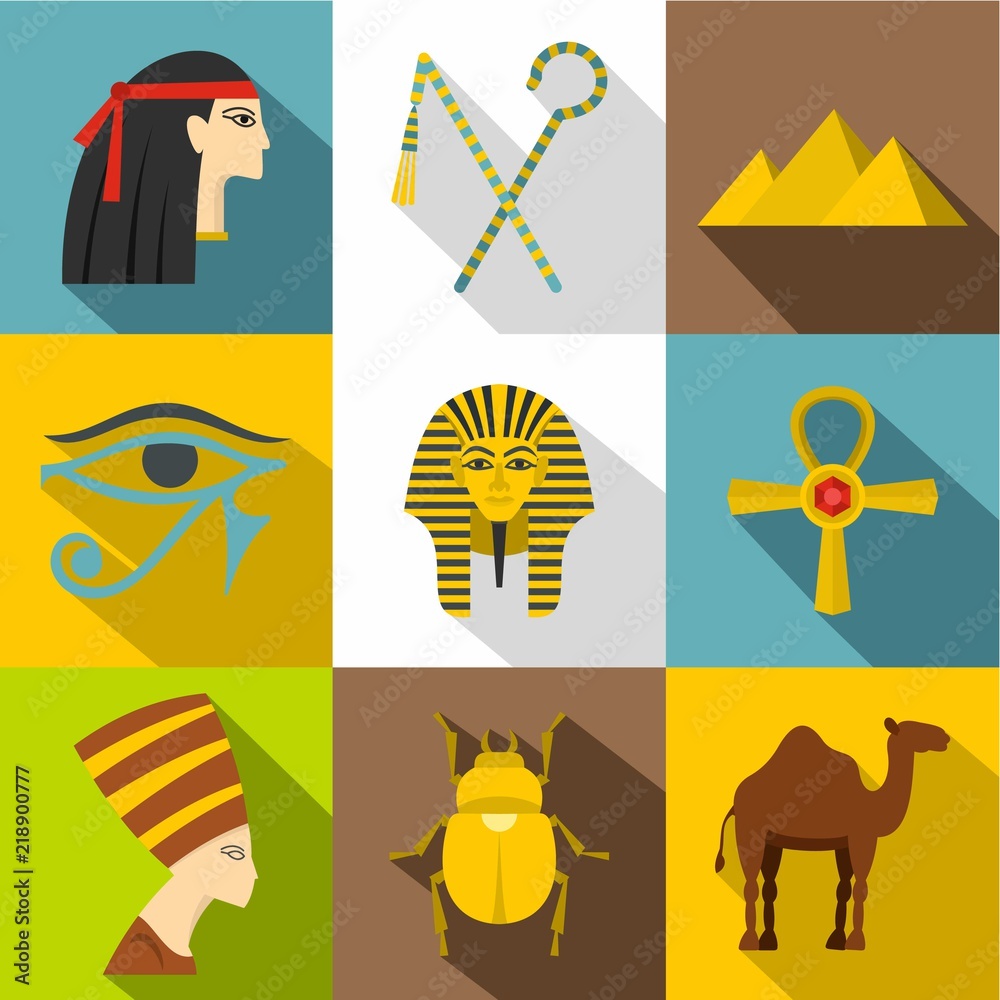 Egypt travel icon set. Flat style set of 9 Egypt travel vector icons for web design Egypt travel icon set. Flat style set of 9 Egypt travel vector icons for web design