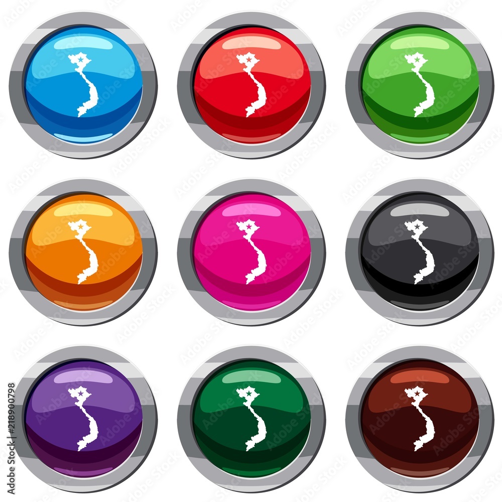 Vietnam map set icon isolated on white. 9 icon collection vector illustration