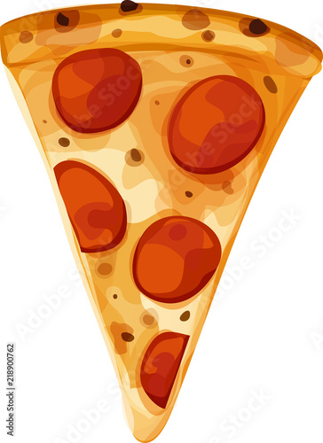 Single slice of pepperoni pizza. Vertical orientation. Isolated vector illustration.