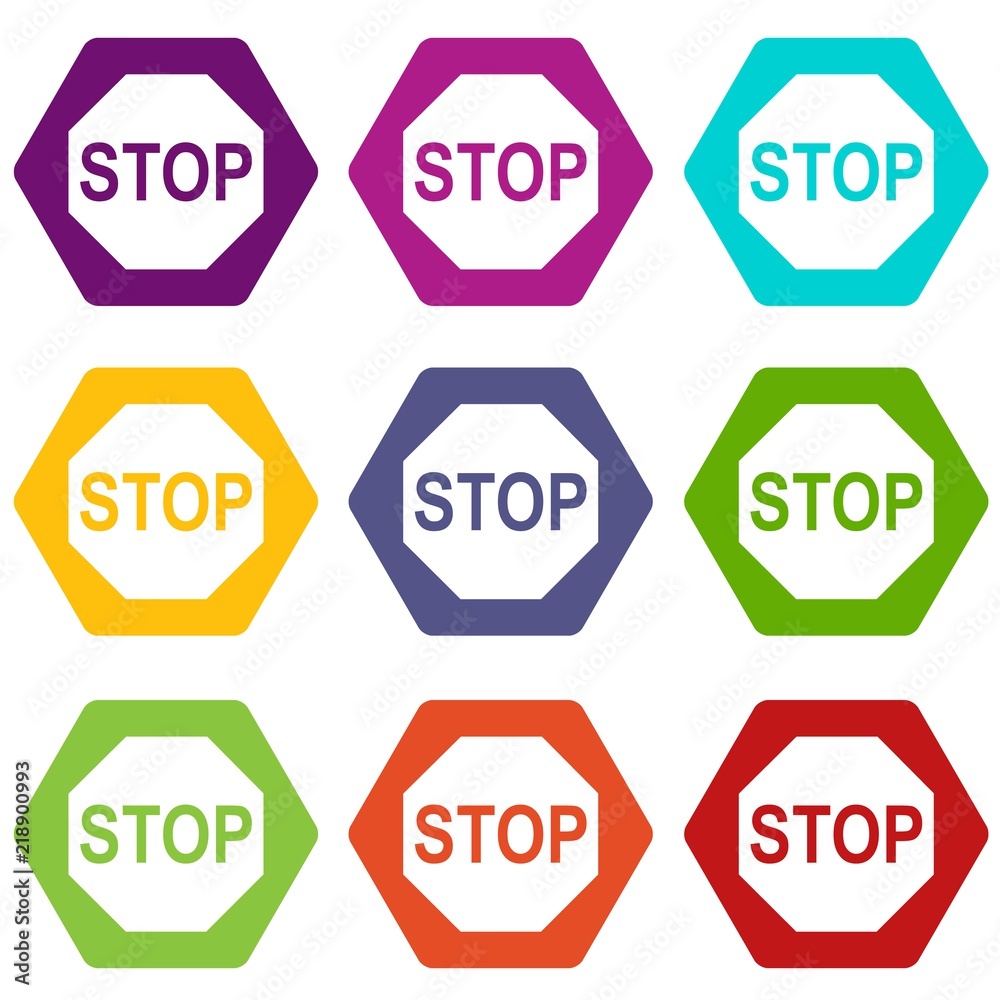 Stop sign icon set many color hexahedron isolated on white vector illustration Stop sign icon set many color hexahedron isolated on white vector illustration
