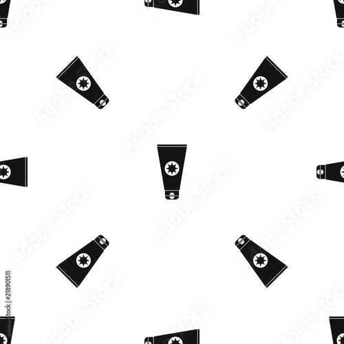 Tube with sunbathing cream pattern repeat seamless in black color for any design. Vector geometric illustration