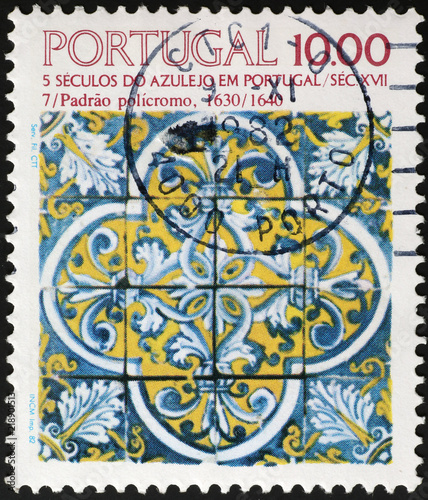 Portuguese painted tiles on postage stamp