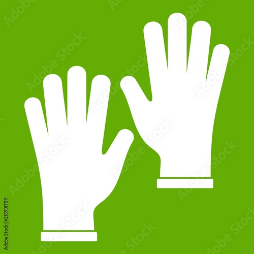 Medical gloves icon white isolated on green background. Vector illustration