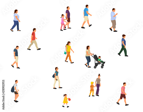 isolated  walking people with children  flat style  set
