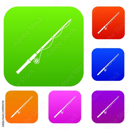 Rod and reel set icon in different colors isolated vector illustration. Premium collection