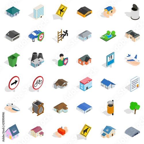 Town icons set. Isometric style of 36 town vector icons for web isolated on white background