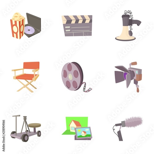 Movie production icons set. Cartoon set of 9 movie production vector icons for web isolated on white background