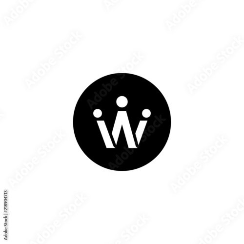Negative letter W crown on black circle