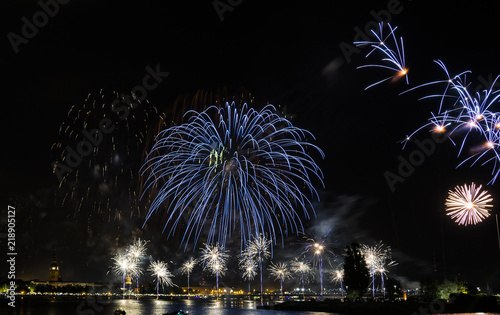 Festive firework for celebration of Riga city holiday, Latvia, EC