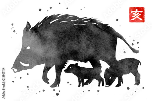 年賀状素材：イノシシ、亥