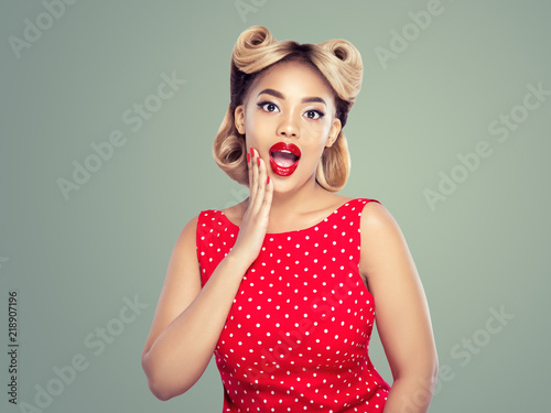 Pin up vintage woman beauty portrait african girl photo