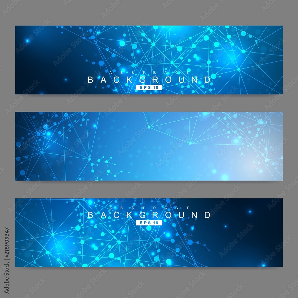 Scientific set of modern vector banners.Futuristic digital science technology concept for web banner template or brochure. Science vector background. Medical, tecnology, chemistry design