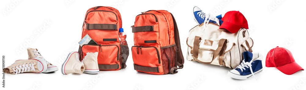 Backpack and sport bag set. - obrazy, fototapety, plakaty 