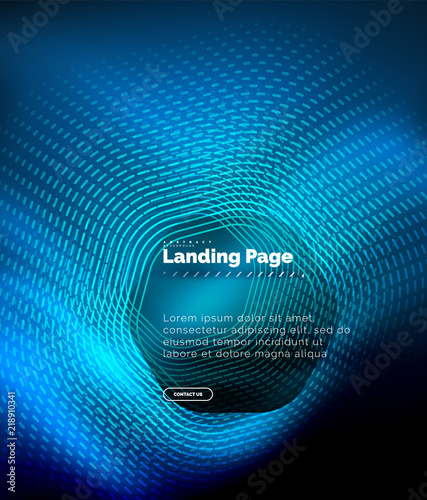 Neon glowing techno hexagon shape lines, hi-tech futuristic abstract background, landing page template