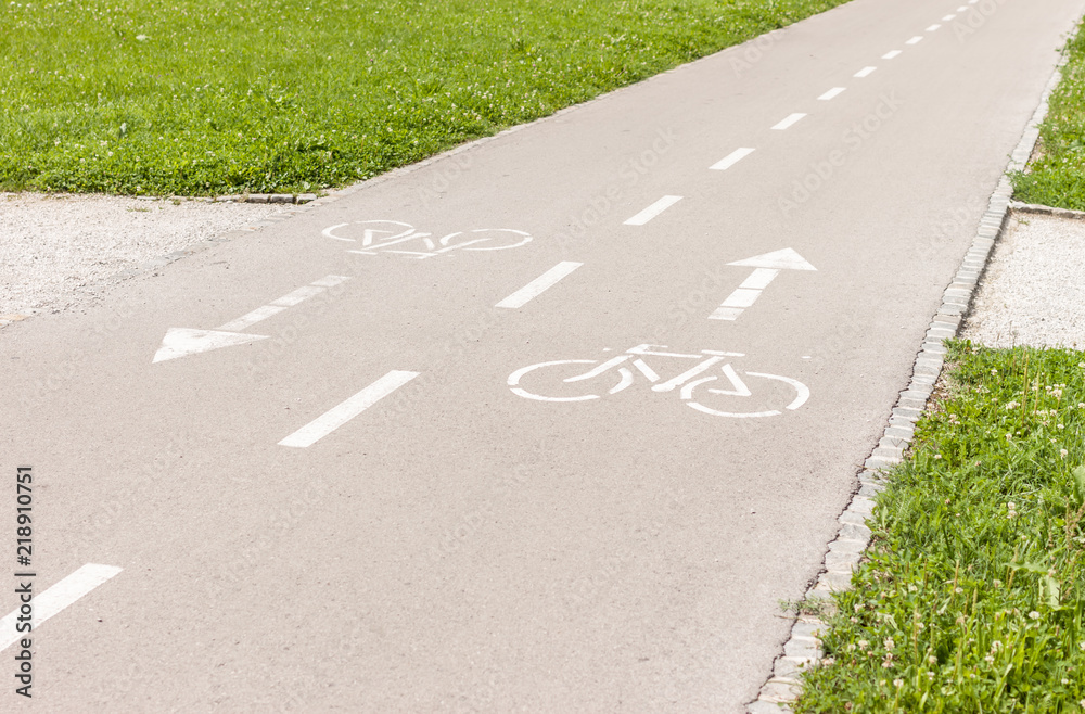 Obraz premium bicye lane with signs on asphalt in park