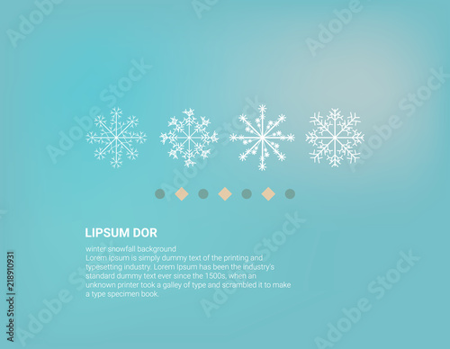 Winter background design of white snowflake with copy space Snowfall frozen poster. Color background. Vector illustration