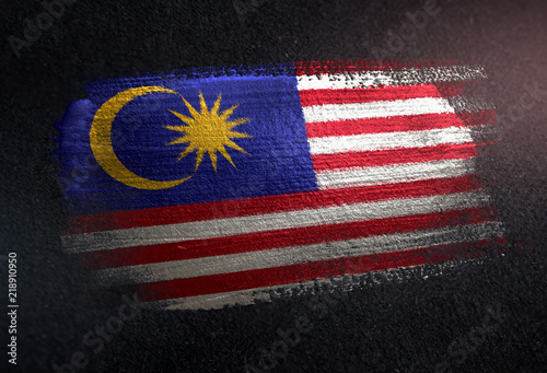 Photography Malaysia Flag Made of Metallic Brush Paint on Grunge Dark Wall