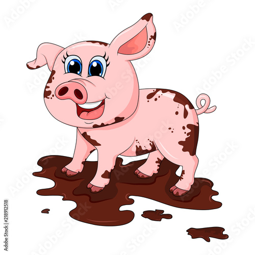 dirty pig in mud cartoon character vector design isolated on white background