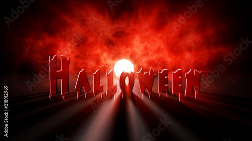 Blood text Halloween background illustration. Light and red smoke background.