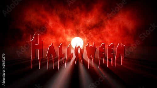 Blood text Halloween background illustration. Light and red smoke background.