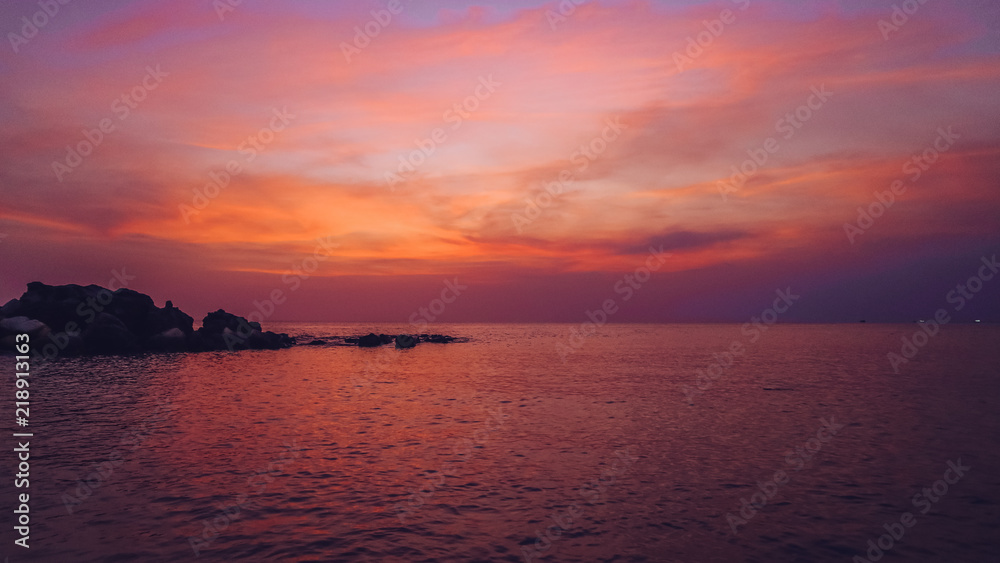 Colorful sunset on the Gulf of Siam Phu Quoc,island in Vietnam