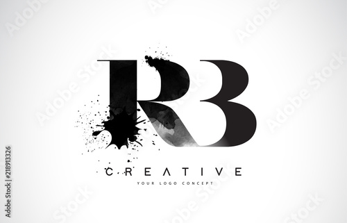 RB R B Letter Logo Design with Black Ink Watercolor Splash Spill Vector.