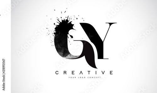 GY G Y Letter Logo Design with Black Ink Watercolor Splash Spill Vector. photo