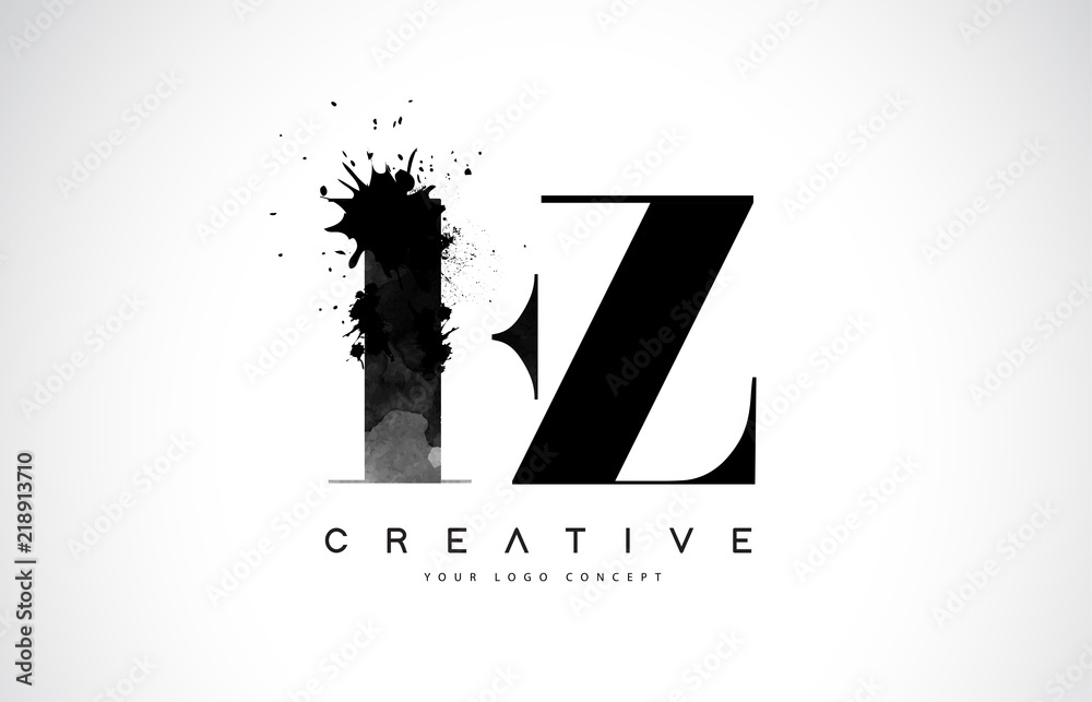 FZ F Z Letter Logo Design with Black Ink Watercolor Splash Spill Vector