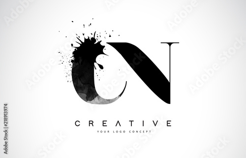 CN C N Letter Logo Design with Black Ink Watercolor Splash Spill Vector.