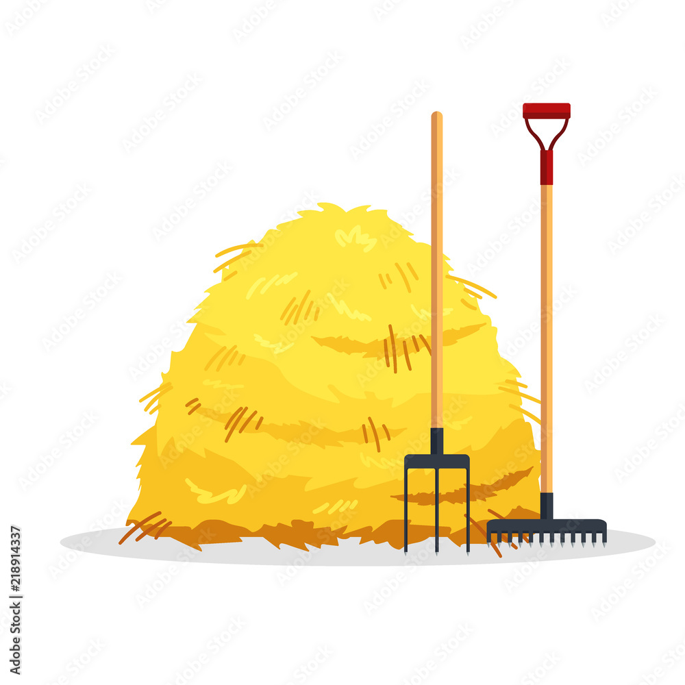 Bale of hay isolated on white background. Flat dried haystack with ...