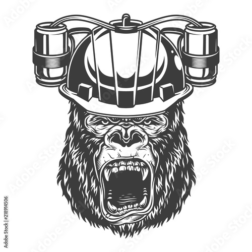 Angry gorilla in monochrome style