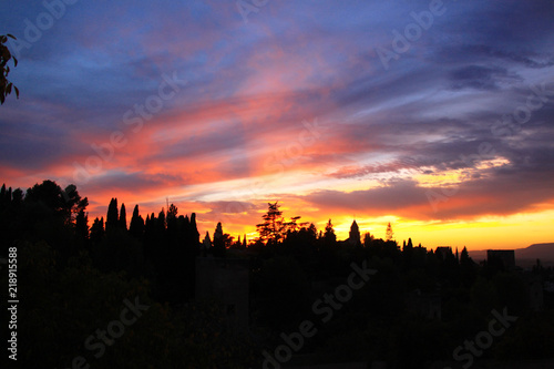 Alhambra sunset view. Autonomous Community of Andalusia. Granada, Spain.