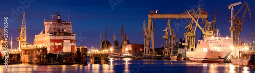 Leinwand Poster industrial areas of the shipyard in Szczecin in Poland,high resolution panorama
