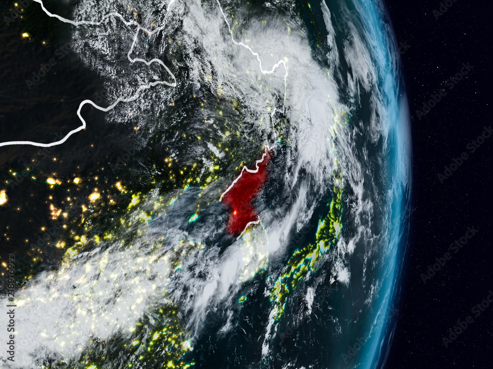 Fototapeta premium North Korea from space at night