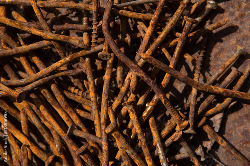 Rusty nails. Abstract metall background.