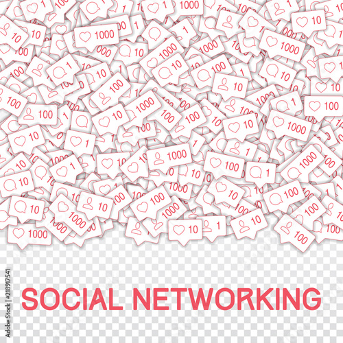 Social media icons. Social networking concept. Falling counter comment friend notification. Top grad