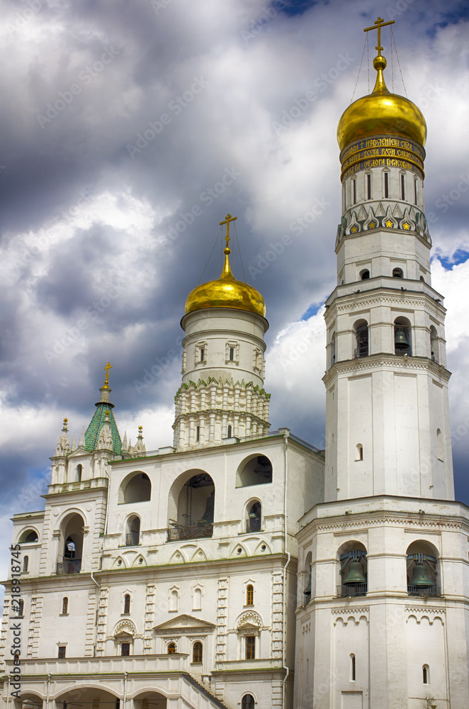 The Kremlin, Moscow. Cathedral square, Ivan the Great bell Tower and the Church of St. John. John Climacus.