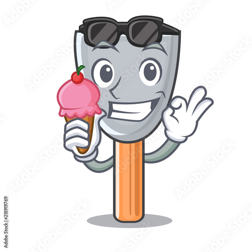 With ice cream character putty knife isolated