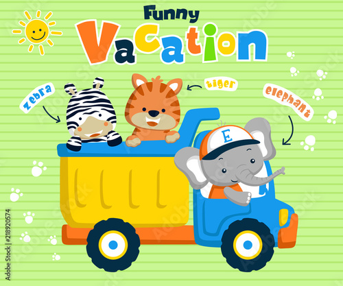 Vector illustration with cute animals cartoon on truck